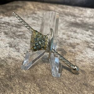 Vintage Silver Top Hat and Cane Pin with Crystals